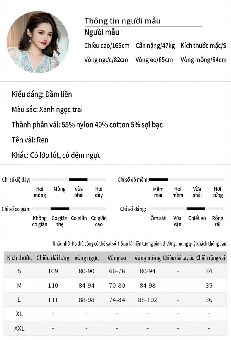 Váy Ôm Body Nữ Vải Ren Đuôi Cá Cổ chữ V Tay Bồng Viền Lông Màu Xanh chi tiết 2