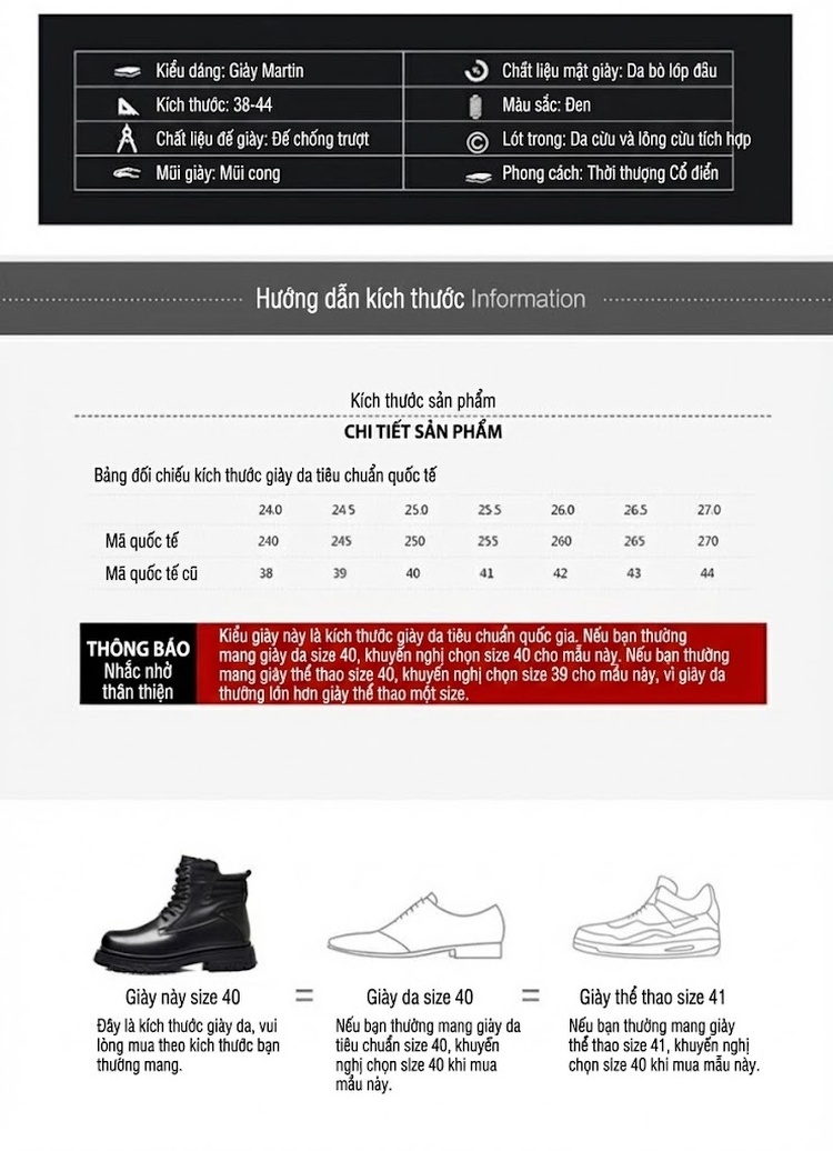 Boot Nam Da Thật Lông Cừu Giữ Ấm Chiều Cao Đế Khoảng 4cm Màu Đen chi tiết 8
