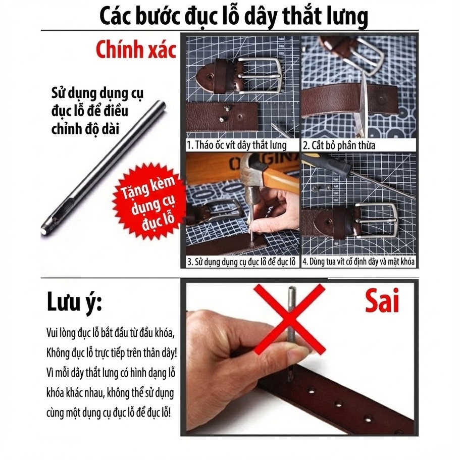 Thắt Lưng Nam Da Bò Nguyên Miếng Khóa Kim Đồng Phong Cách Retro Màu Nâu chi tiết 3