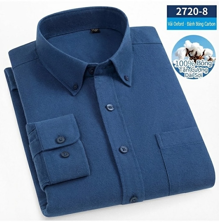 Áo Sơ Mi Tay Dài Nam Cotton Oxford Dáng Ôm Màu Trắng, Xanh Dương, Xám, Xanh Lá... chi tiết 33