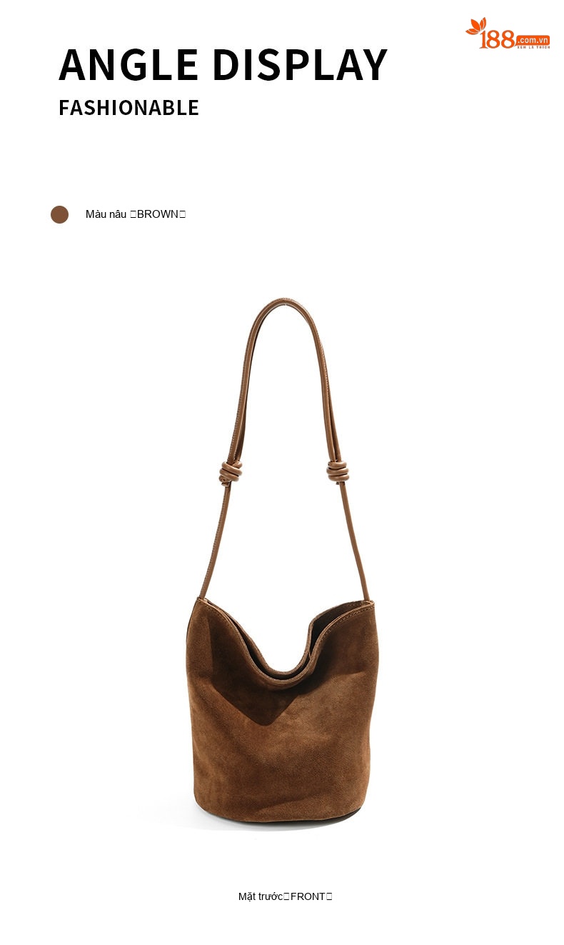 Túi Đeo Chéo Nữ Da Thật Suede Túi Xách Tay Mini Da Bò Mờ Phong Cách Thu Đông Màu Nâu, Đen chi tiết 22