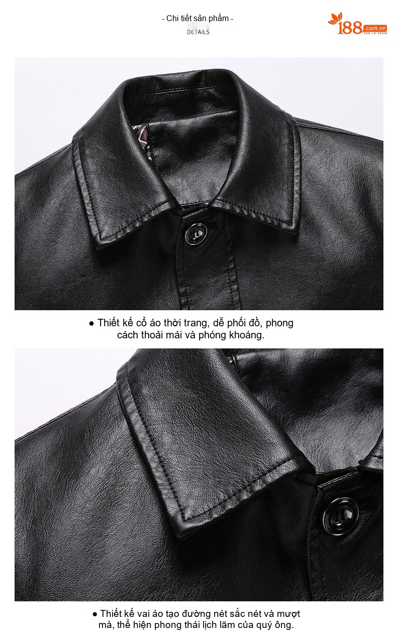 Áo Khoác Da PU Nam Cổ Bẻ Kiểu Dáng Casual Màu Đen, Nâu chi tiết 8
