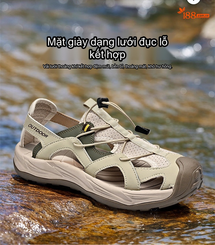 Sandal Nam Bít Mũi Dây Rút Thể Thao Leo Núi Chống Trượt Thoáng Khí Đế Cao 3cm chi tiết 8