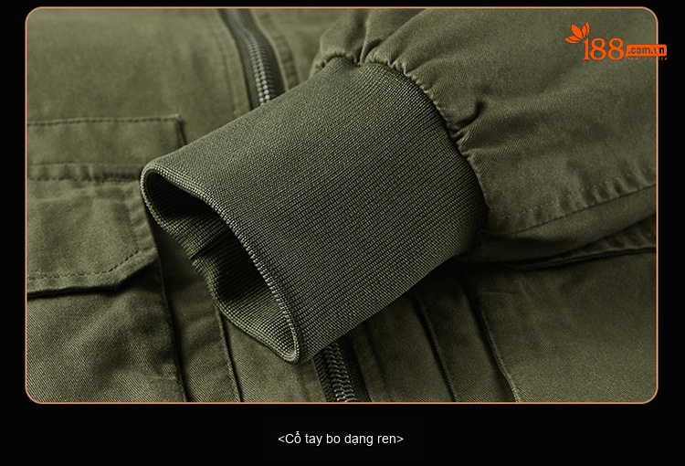 Áo Khoác Bomber Nam Cotton Giặt Nước Nhiều Túi Dáng Rộng Màu Đen, Xanh Olive, Nâu Vàng chi tiết 15