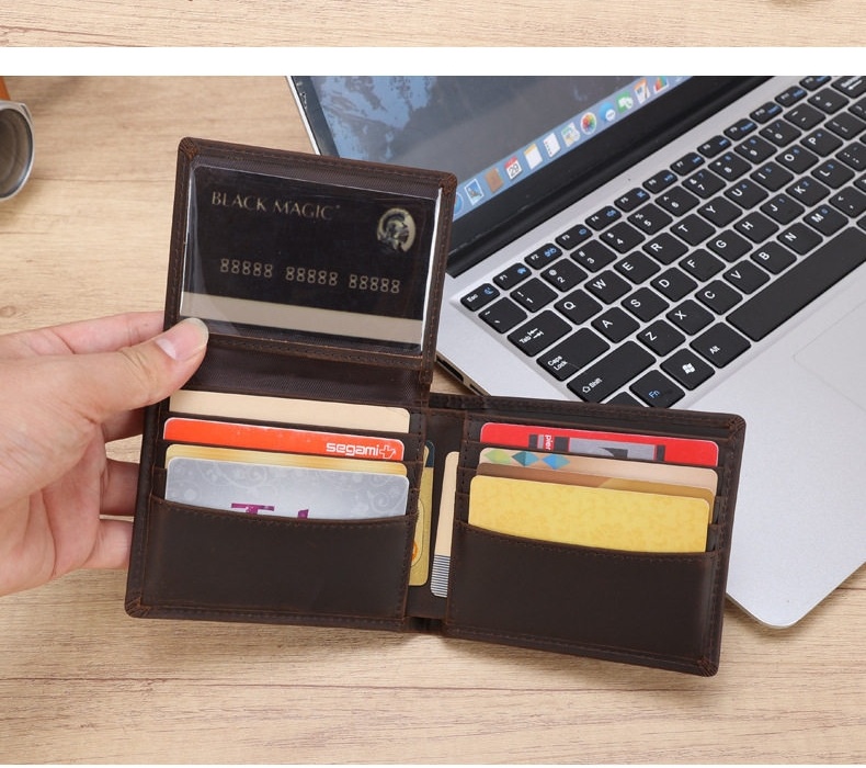 Ví Nam Da Bò Ngắn Dạng Gập Đôi Chống RFID Màu Nâu chi tiết 4