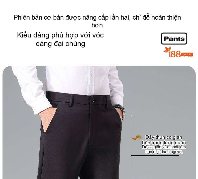 Quần Tây Nam Ống Đứng Dáng Ôm Vừa Vặn Lưng Cao Màu Đen chi tiết 7