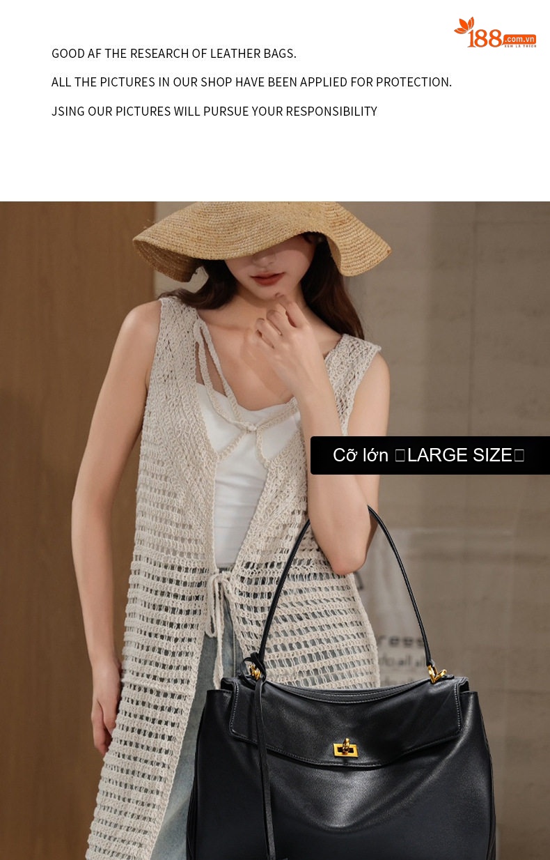 Túi Tote Da Bò Đeo Vai/Đeo Chéo Kiểu Rodeo Bag Sức Chứa Lớn Màu Đen, Trắng chi tiết 12