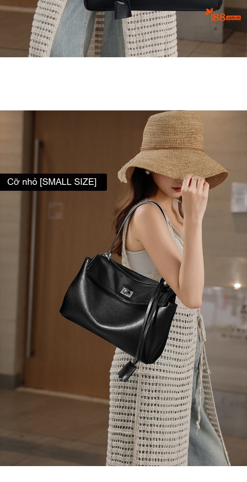 Túi Tote Da Bò Đeo Vai/Đeo Chéo Kiểu Rodeo Bag Sức Chứa Lớn Màu Đen, Trắng chi tiết 13
