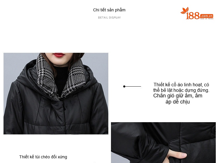 Áo Khoác Phao Dáng Dài Nữ Da Cừu Thật Có Mũ Trùm Đầu Phong Cách Hàn Quốc Màu Đen chi tiết 6