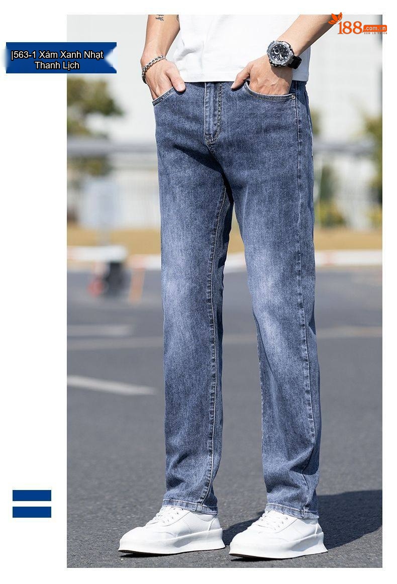 Quần Jeans Nam Ống Đứng Co Giãn Thoải Mái Phong Cách Casual Màu Xanh chi tiết 16