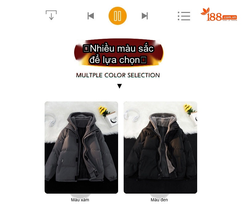 Áo Khoác Cotton Nam Dáng Rộng Giả Hai Lớp Lông Cừu Non Có Mũ Trùm Đầu Màu Kem, Đen chi tiết 5