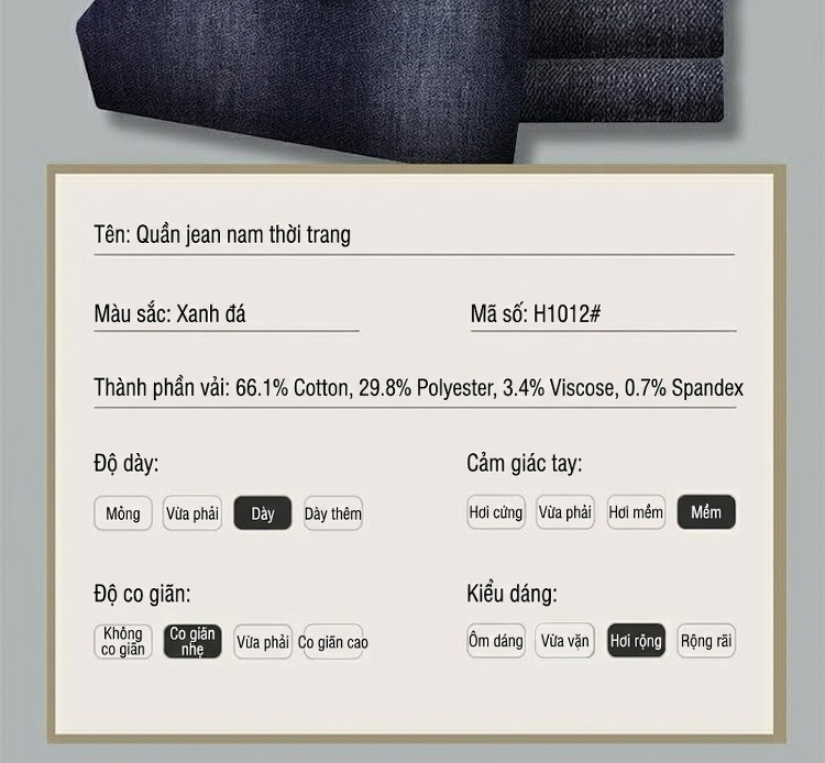 Quần Jean Nam Ống Đứng Co Giãn Vừa Vặn Phong Cách Retro Màu Xanh Denim chi tiết 32