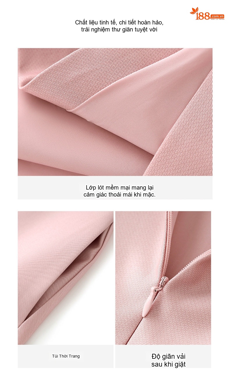 Đầm Liền Nữ dáng chữ A Thanh Lịch Tay Lỡ Phong Cách Công Sở Màu Đen, Hồng, Đỏ Tía chi tiết 10