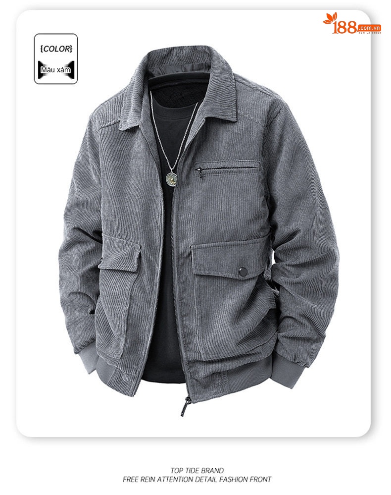 Áo Khoác Bomber Nam Cổ Bẻ Vải Lanh Gân Phong Cách Công Sở Màu Nâu, Đen, Xám, Xanh Lá... chi tiết 16