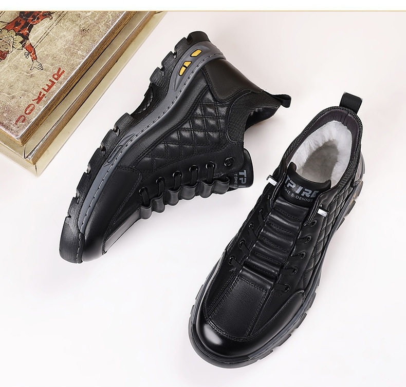 Giày Boot Nam Cao Cổ Lót Lông Cừu Giữ Ấm Chiều Cao Đế Khoảng 4cm Màu Đen chi tiết 26
