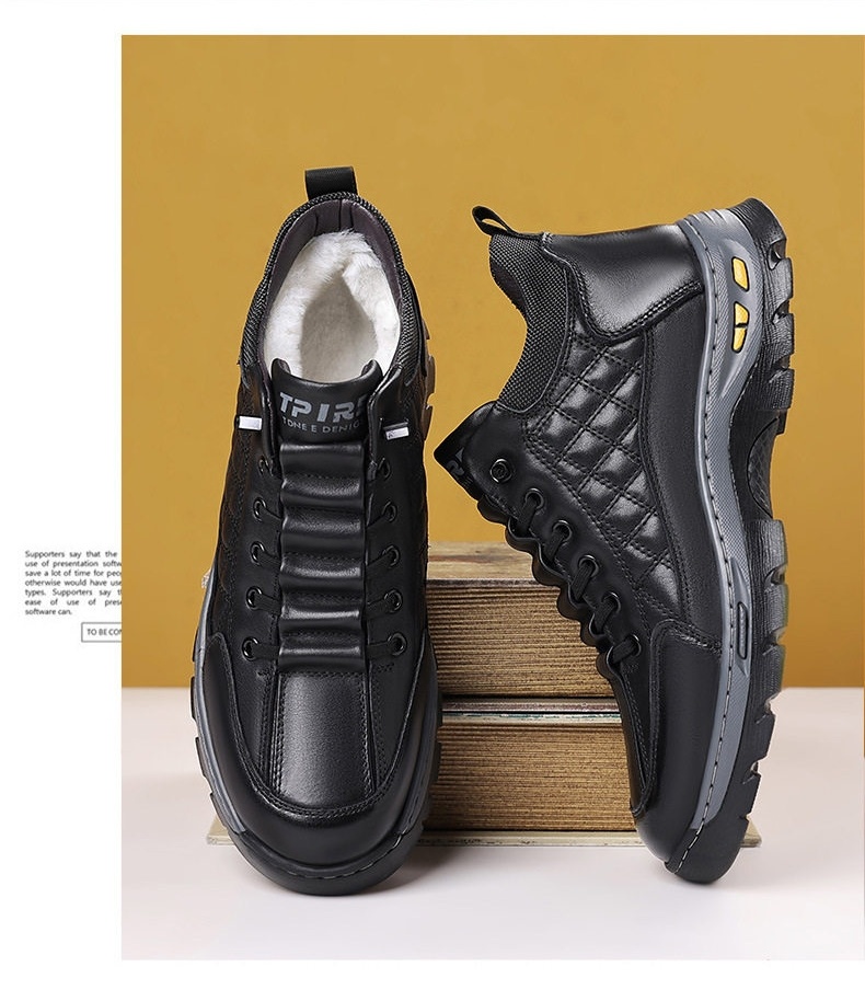 Giày Boot Nam Cao Cổ Lót Lông Cừu Giữ Ấm Chiều Cao Đế Khoảng 4cm Màu Đen chi tiết 27