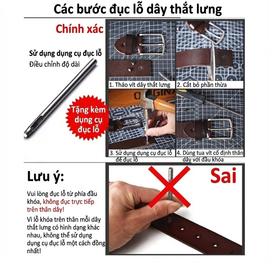 Thắt Lưng Nam Da Bò Thủ Công Mặt Khóa Đồng Nguyên Chất Màu Đen, Nâu chi tiết 3