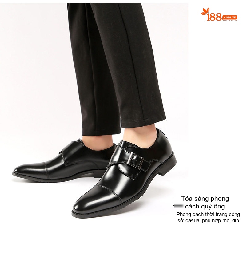 Giày Tây Monk Strap Nam Da Bóng Chiều Cao Đế Khoảng 3cm Màu Đen, Nâu chi tiết 10