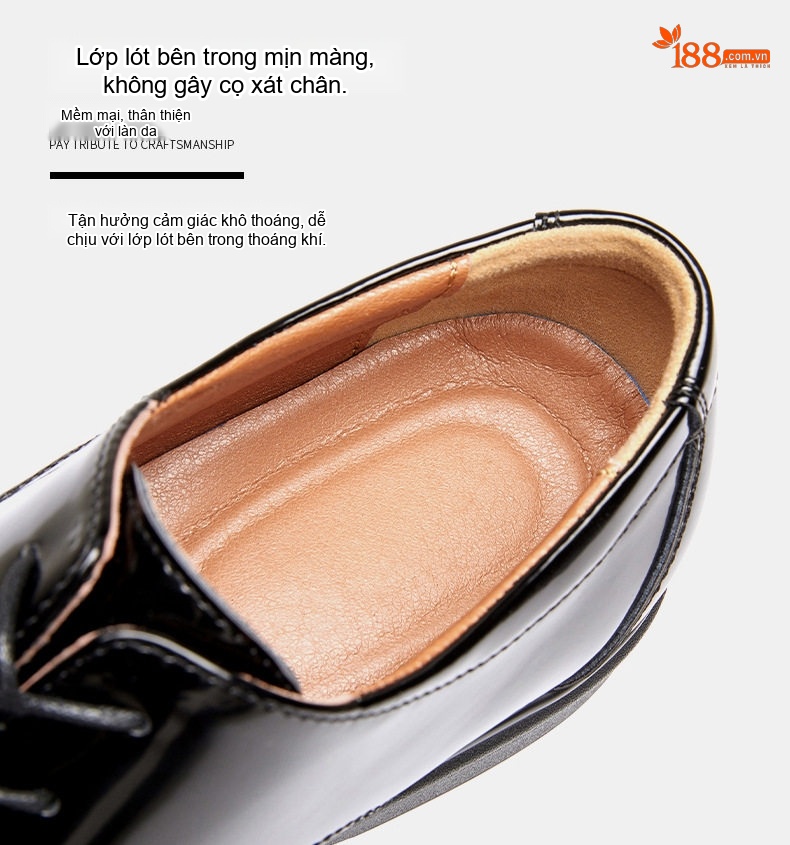 Giày Tây Buộc Dây Nam Da Bóng Chiều Cao Đế Khoảng 3cm Màu Đen, Nâu chi tiết 7