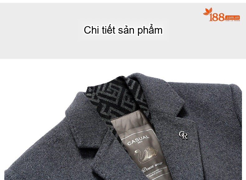 Áo Khoác Dạ Nam Lót Lông Vũ Cổ Khăn Choàng Tháo Rời Màu Đen, Nâu, Xám chi tiết 17