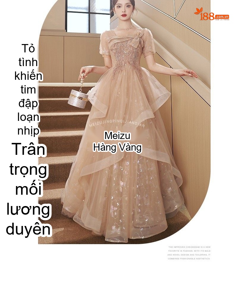 Váy Dạ Hội Nữ Pháp Kiểu Dáng Tiểu Thư Màu Champagne chi tiết 5