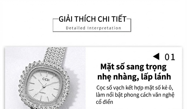 Đồng Hồ Nữ Codedi Dây Kim Loại Mạ Vàng Đính Đá Phong Cách Cổ Điển chi tiết 8