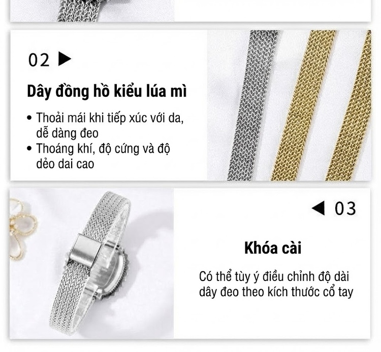 Đồng Hồ Nữ Codedi Dây Kim Loại Mạ Vàng Đính Đá Phong Cách Cổ Điển chi tiết 9