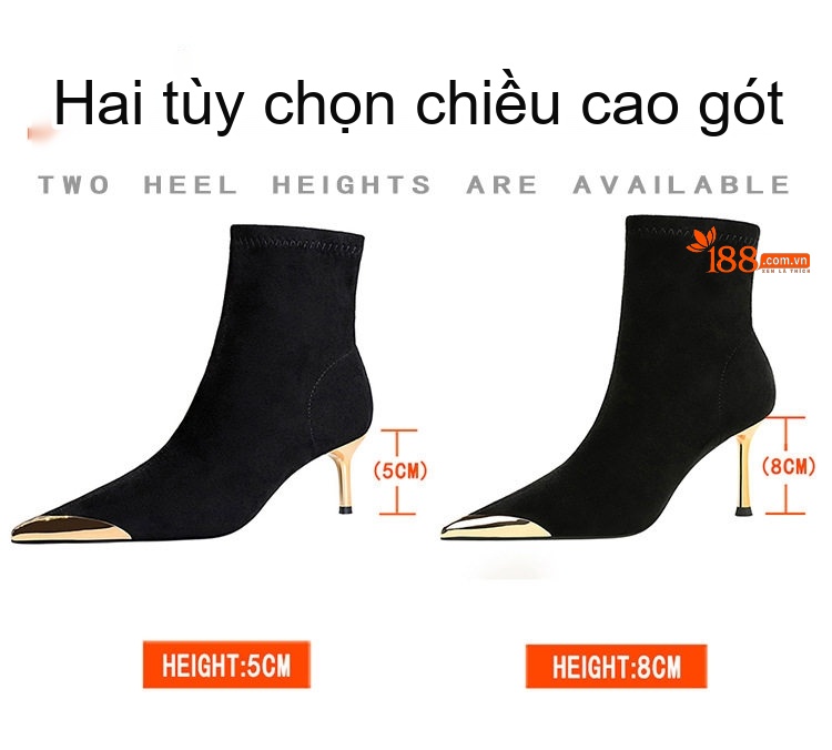 Boot Nữ Dự Tiệc Gót Nhọn Nỉ Chiều Cao Đế Khoảng 5cm Màu Đen chi tiết 2