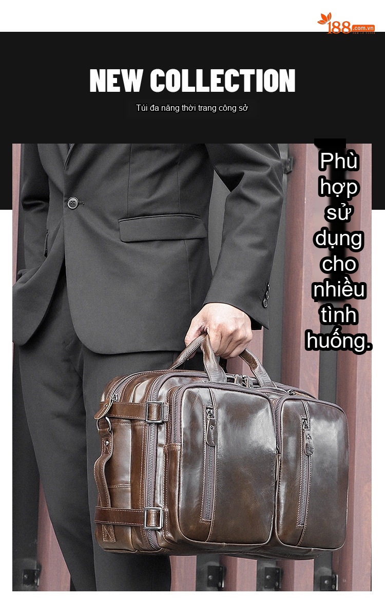 Túi Đeo Vai Nam Da Thật Kiểu Dáng Retro, Túi Đựng Laptop, Túi Xách Tay, Túi Đeo Chéo, Balo Màu Nâu chi tiết 2