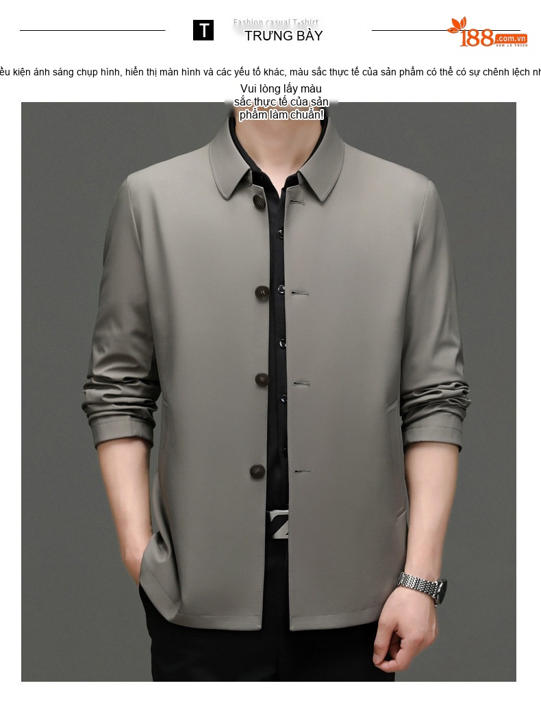 Áo Khoác Blazer Nam Cổ Bẻ Một Hàng Khuy Phong Cách Doanh Nhân Màu Xám, Xanh Navy chi tiết 11