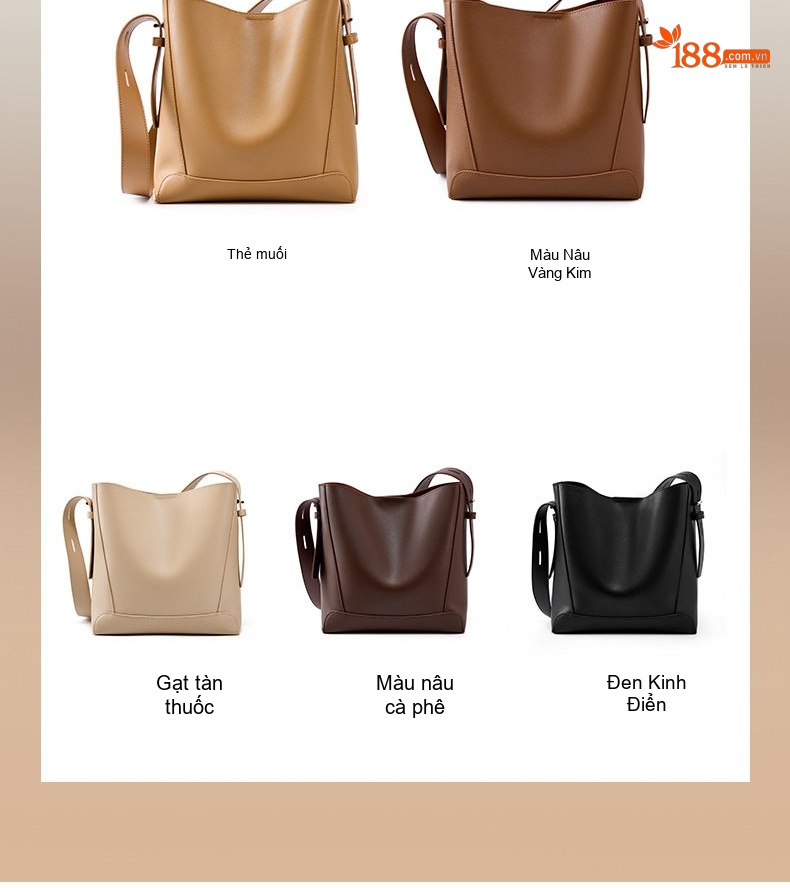 Túi Đeo Chéo Nữ Da Thật Sức Chứa Lớn Đeo Vai Kiểu Túi Bucket Công Sở Màu Nâu chi tiết 4