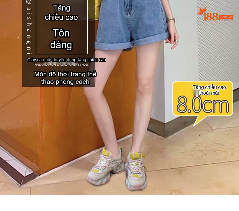 Giày Sneaker Nữ Đế Dày Phong Cách Ulzzang Chiều Cao Đế Khoảng 5cm Màu Trắng, Hồng, Xanh, Xám... chi tiết 2