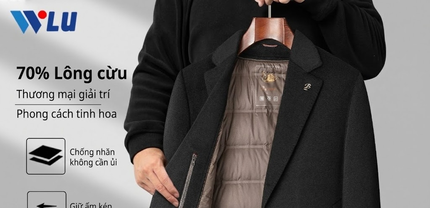 Áo Khoác Dạ Nam Dáng Dài Lót Lông Vũ Cổ chữ Vest Dày Dặn Màu Xám