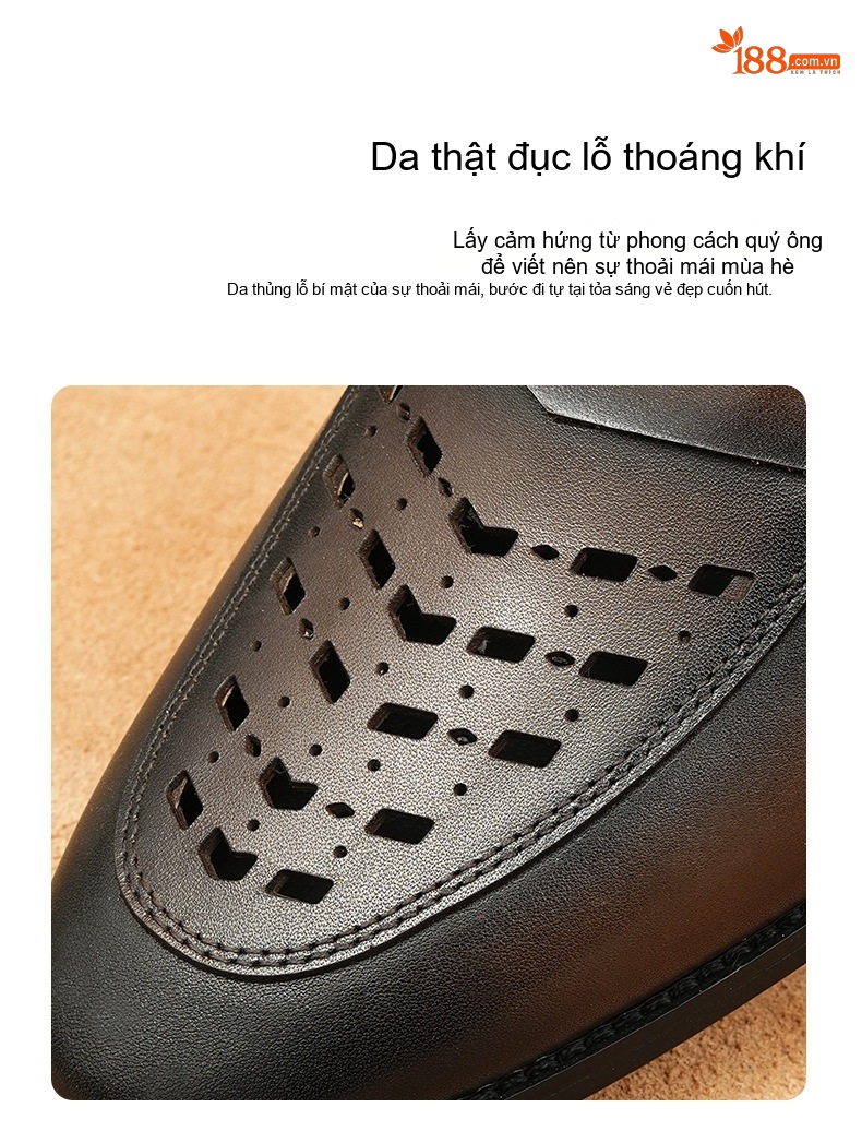 Sandal Nam Da Bò Xỏ Ngón Thoáng Khí Chiều Cao Đế Khoảng 2cm Màu Đen, Nâu chi tiết 3