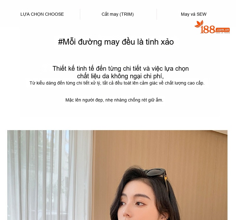 Áo Khoác Da Nữ Da Cừu Nhập Khẩu Dáng Ngắn Cổ Tròn Phong Cách Tiểu Thư Màu Đen chi tiết 4