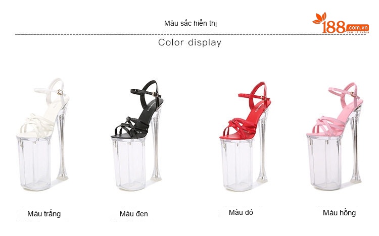 Giày Sandal Cao Gót Nữ Quai Ngang Gót Cao 26cm Màu Đen, Đỏ, Trắng, Hồng... chi tiết 2