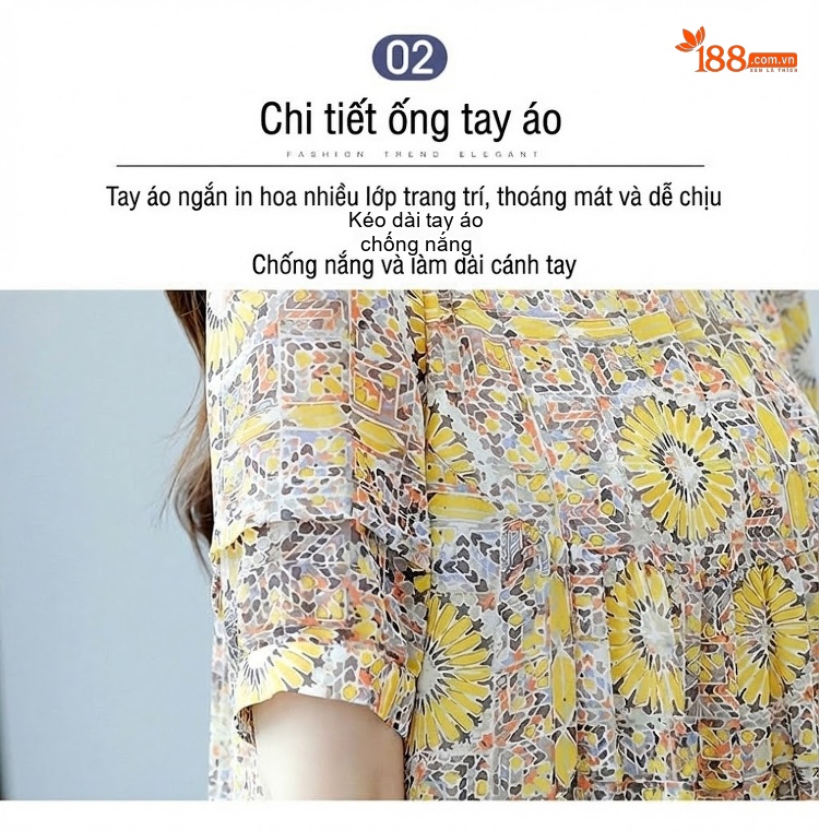 Váy Suông Nữ Mùa Hè Họa Tiết Hoa Nhỏ Dáng Rộng Che Khuyết Điểm Chất Liệu Voan Màu Vàng, Trắng chi tiết 3