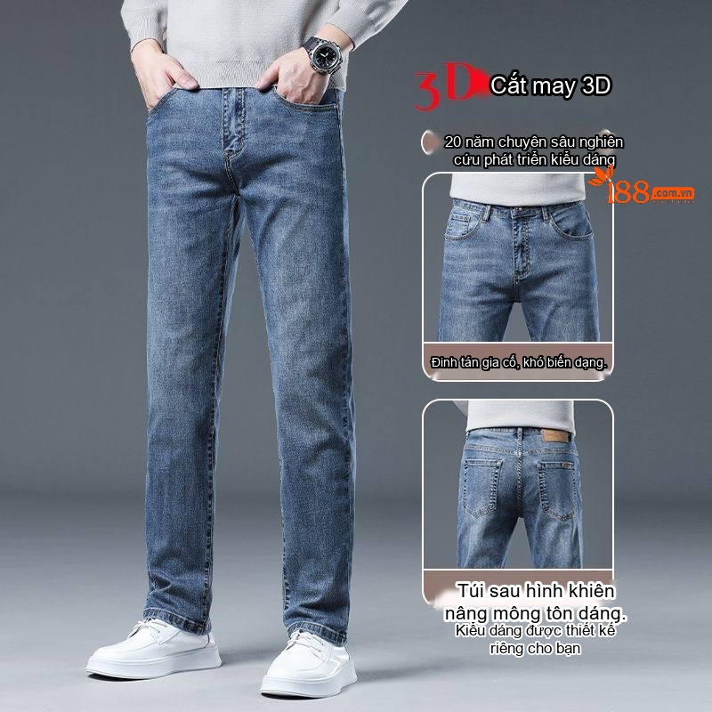 Quần Jean Nam Ống Đứng Lyocell Dáng Ôm Vừa Vặn Màu Xanh Dương