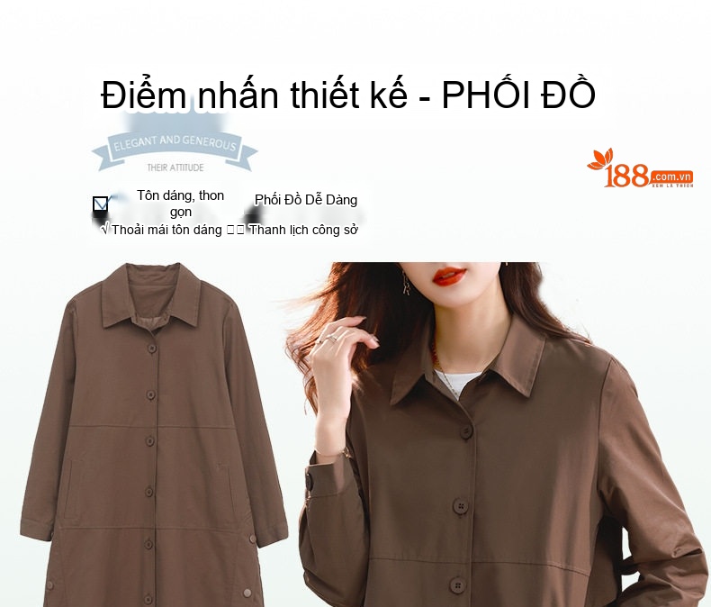 Áo Khoác Gió Nữ Dáng Dài Cỡ Lớn Thiết Kế Thời Trang Màu Nâu chi tiết 7