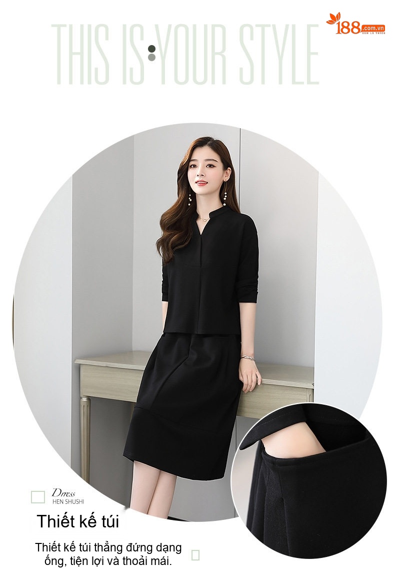 Set Bộ Áo Và Chân Váy Dáng Dài Nữ Tính Thu Đông Thanh Lịch Màu Nâu, Đen, Xám chi tiết 7