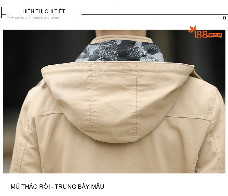 Áo Khoác Nam Dáng Ngắn Có Mũ Trùm Đầu Phong Cách Mỹ Màu Be, Đen, Xanh, Nâu chi tiết 18