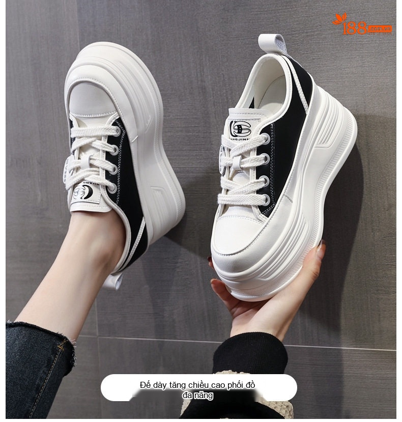 Giày Thể Thao Nữ Đế Xuồng Chiều Cao Đế Khoảng 8.5cm Màu Trắng, Đen chi tiết 1