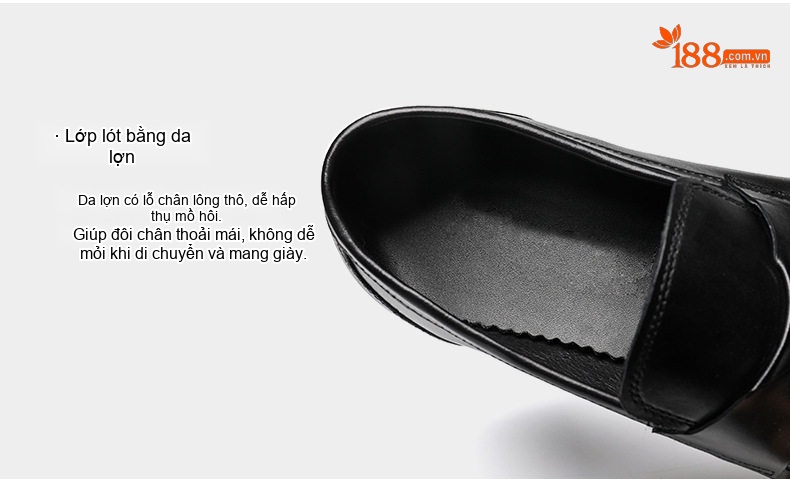 Giày Lười Nam Da Thật Mũi Nhọn Chiều Cao Đế Khoảng 3cm Màu Đen, Nâu chi tiết 10