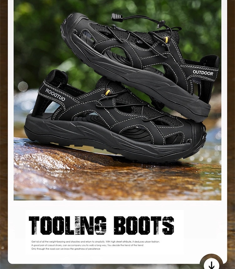 Sandal Nam Bít Mũi Dây Rút Thể Thao Leo Núi Chống Trượt Thoáng Khí Đế Cao 3cm chi tiết 7