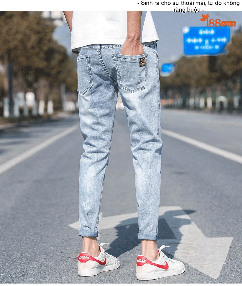 Quần Jean Nam Dáng Slim Fit Ống Lửng Phong Cách Casual Màu Xanh chi tiết 47
