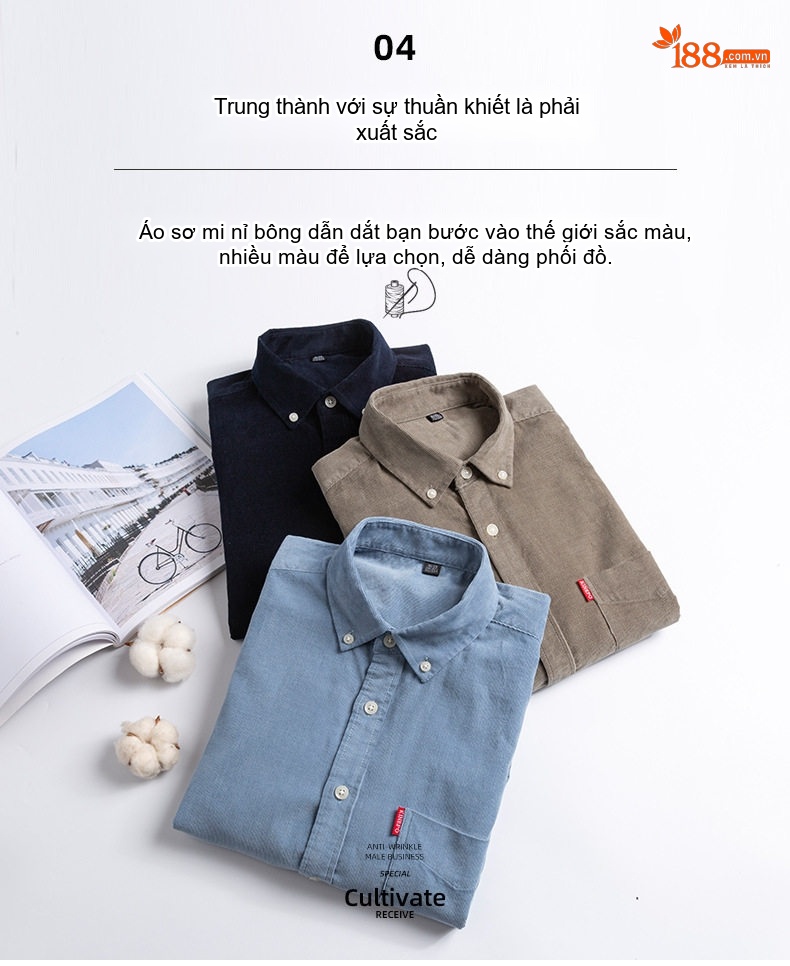 Áo Sơ Mi Dài Tay Nam Cotton Gân Nhỏ Dáng Ôm Thời Trang Công Sở Màu Xám, Trắng, Xanh Navy, Xanh Da Trời, Nâu... chi tiết 8