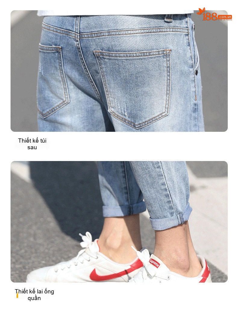 Quần Jean Nam Dáng Slim Fit Ống Lửng Phong Cách Casual Màu Xanh chi tiết 12