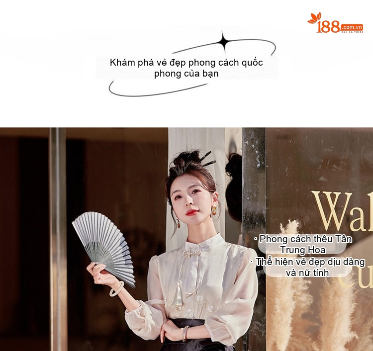 Set Áo Thêu Hoa Cổ Tàu Tay Lỡ và Chân Váy Mã Diện In Họa Tiết Phong Cách Trung Hoa chi tiết 4