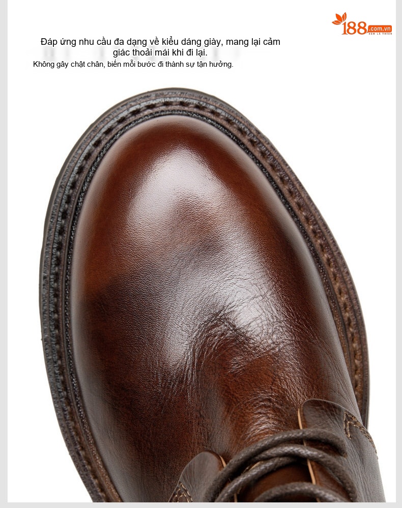 Giày Boot Martin Nam Da Thật Cổ Cao Chiều Cao Đế Khoảng 4cm Màu Đen, Nâu chi tiết 8
