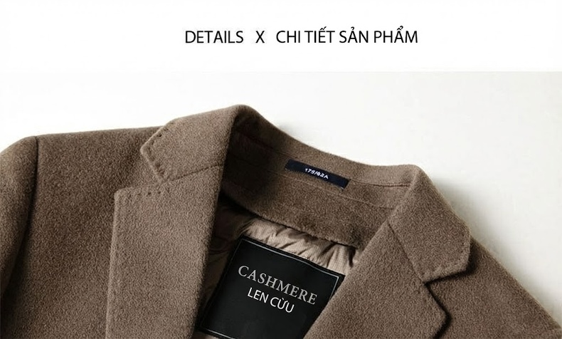 Áo Khoác Nam Dáng Dài Vải Lông Cừu Cổ chữ Vest Lót Lông Vũ Tháo Rời Phong Cách Doanh Nhân Màu Nâu, Xám, Đen chi tiết 16
